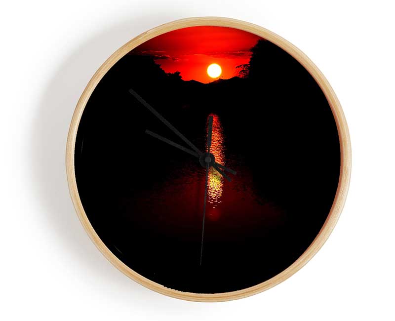 As The Stunning Red Sun Goes Down Clock - Wallart-Direct UK