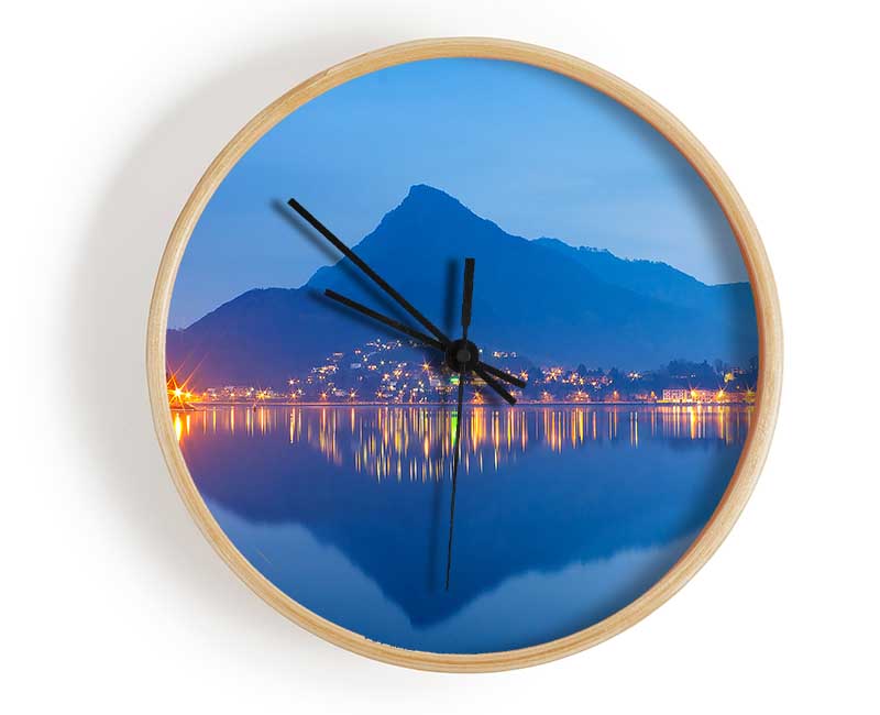 The Blue Mountain Reflects In The Tranquil Ocean Clock - Wallart-Direct UK