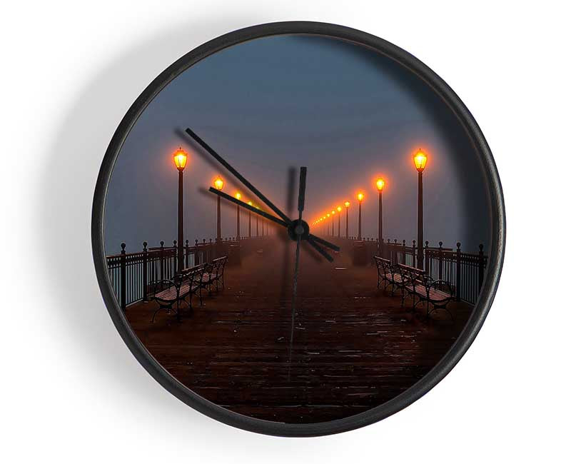 Foggy Pier Night Walk Clock - Wallart-Direct UK