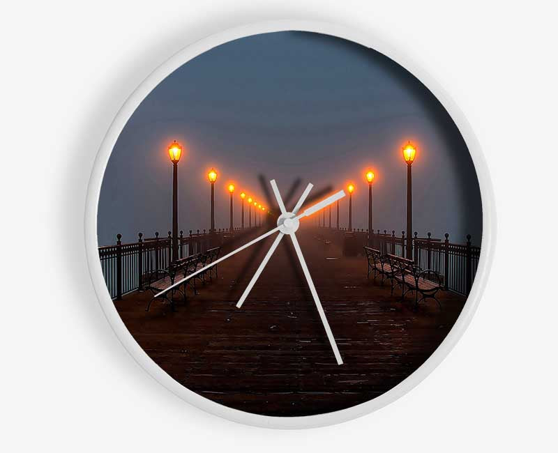 Foggy Pier Night Walk Clock - Wallart-Direct UK