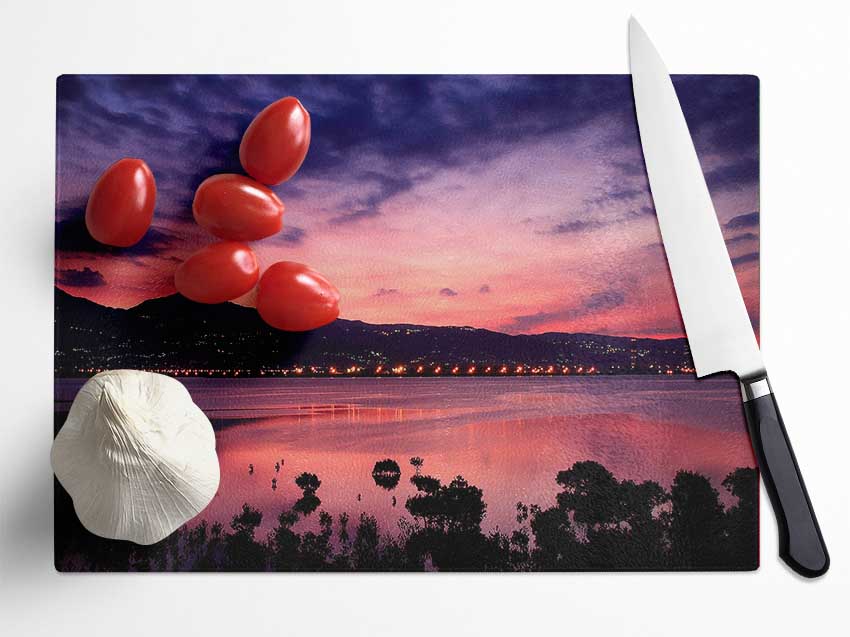 Nightfall Over The Tranquil Sea Glass Chopping Board