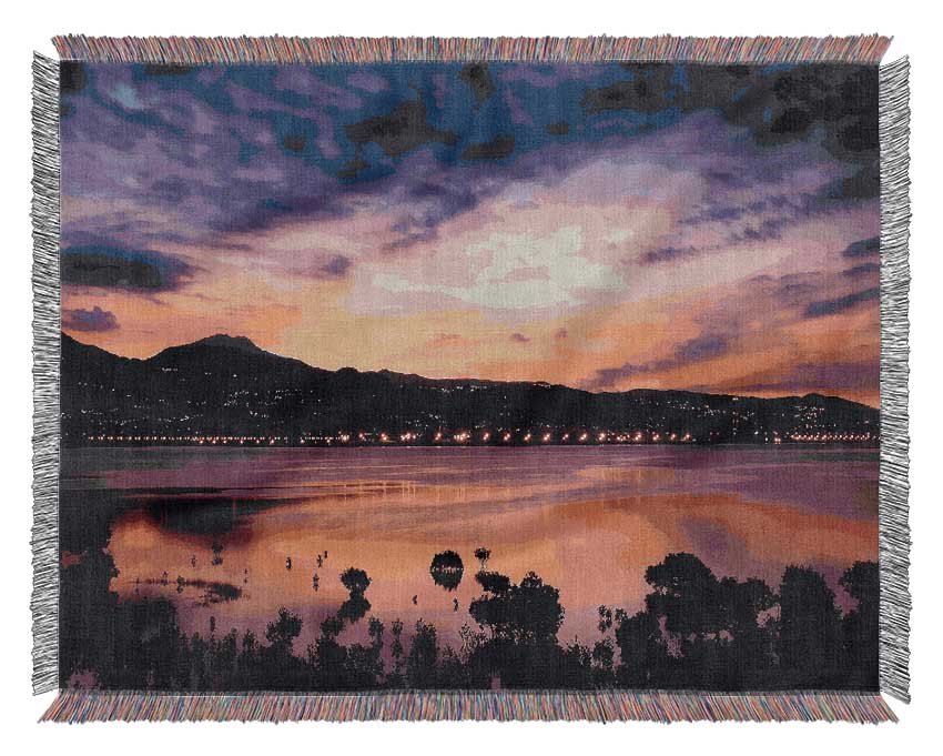 Nightfall Over The Tranquil Sea Woven Blanket