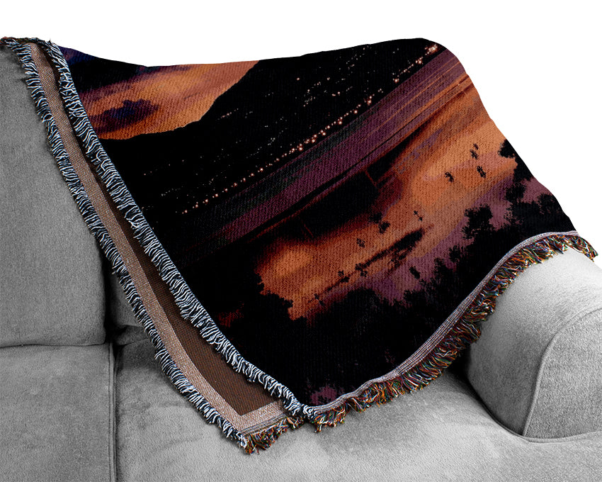 Nightfall Over The Tranquil Sea Woven Blanket