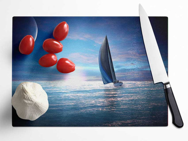 Sailing Boat In The Moonlit Ocean Glass Chopping Board