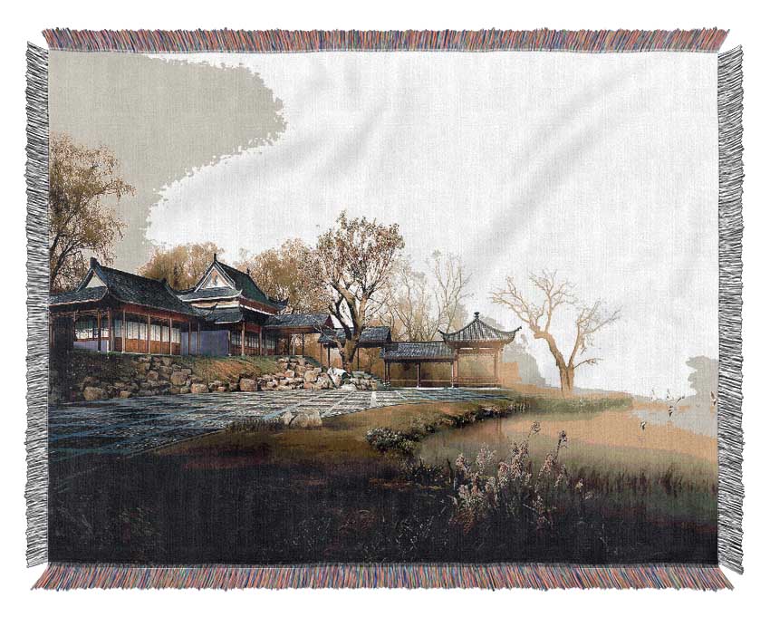 Beautiful Japanese Garden Woven Blanket