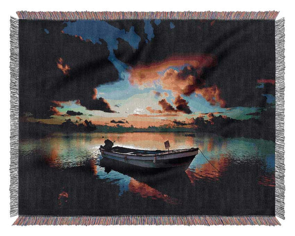 Sunrise Over The Fishing Boat Woven Blanket