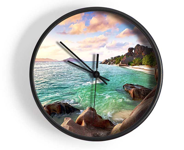 La Digue Beach Seychelles Clock - Wallart-Direct UK