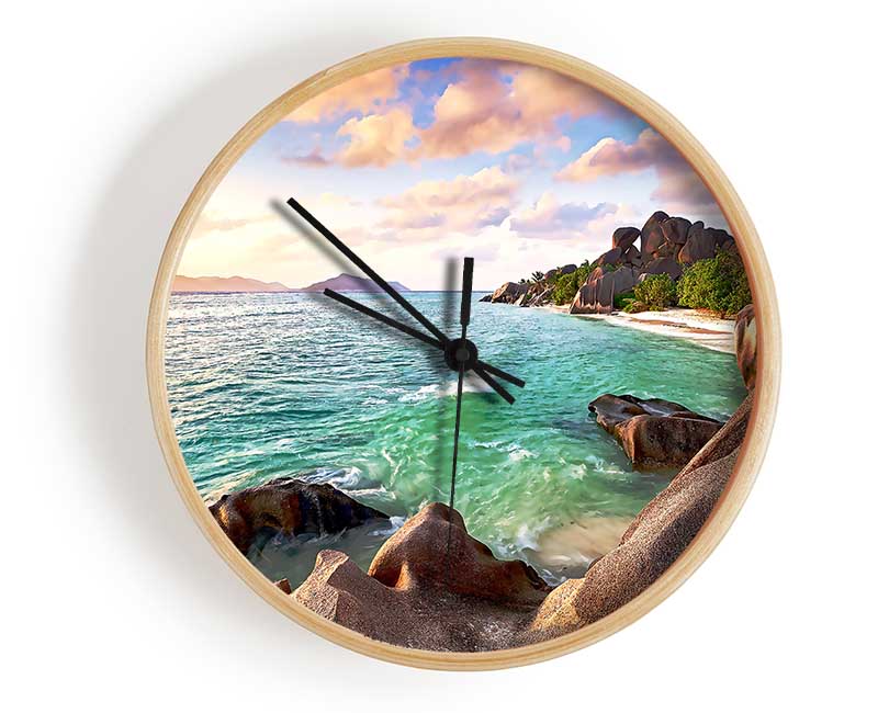 La Digue Beach Seychelles Clock - Wallart-Direct UK