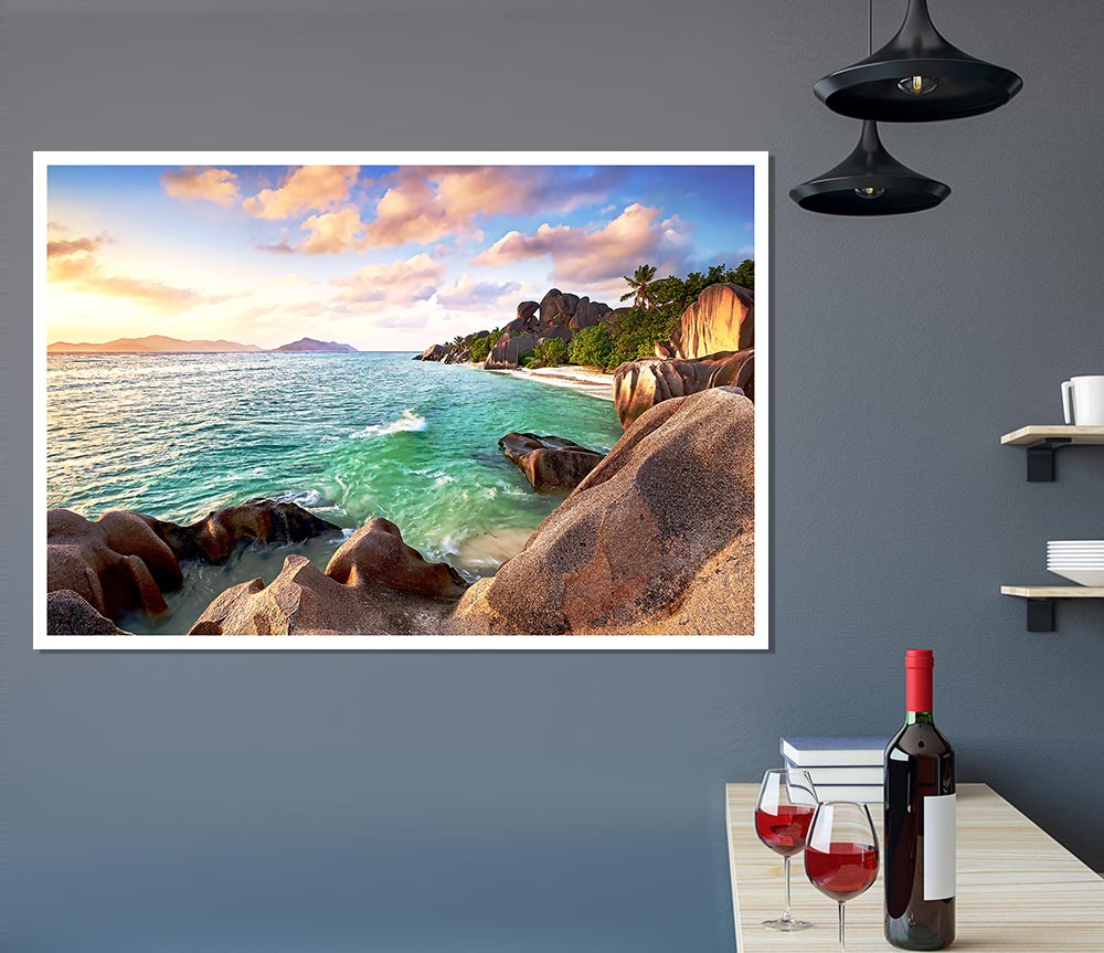 La Digue Beach Seychelles Print Poster Wall Art