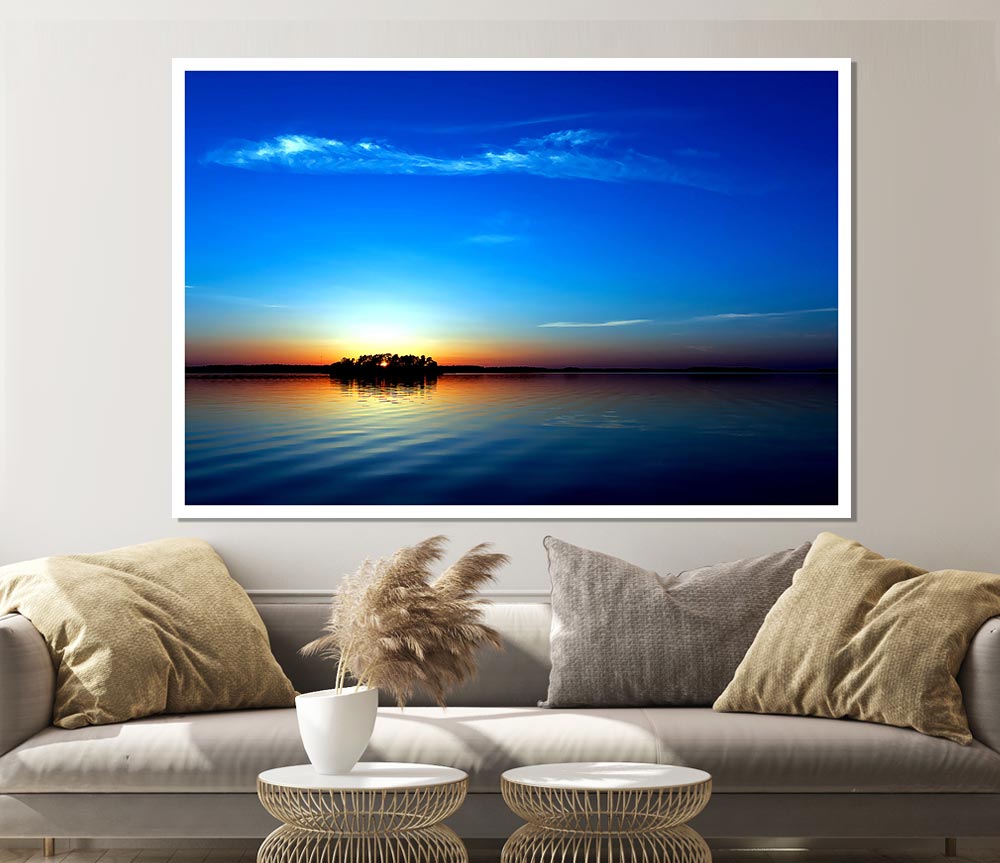 Blue Sunset Print Poster Wall Art