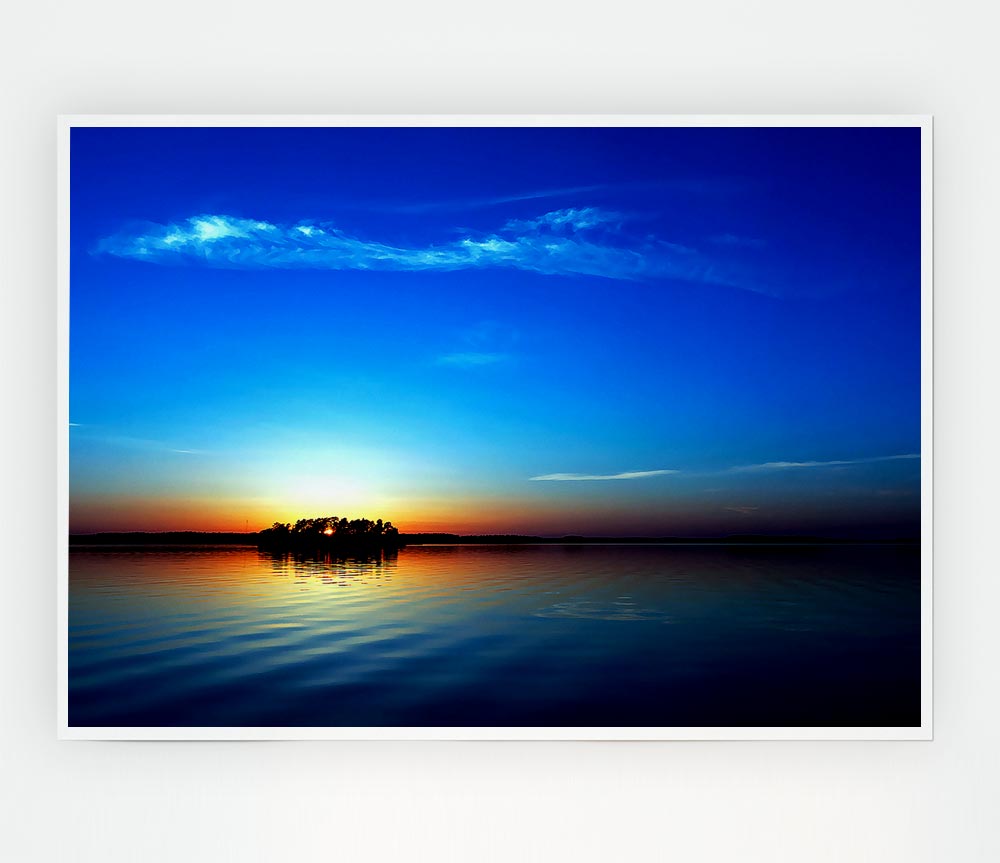 Blue Sunset Print Poster Wall Art