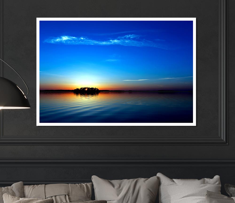 Blue Sunset Print Poster Wall Art