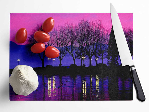 Surreal Pink Skies Over The Purple Lake Glass Chopping Board