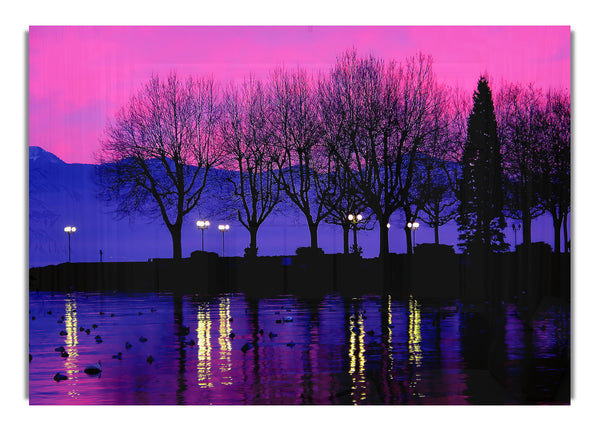 Surreal Pink Skies Over The Purple Lake