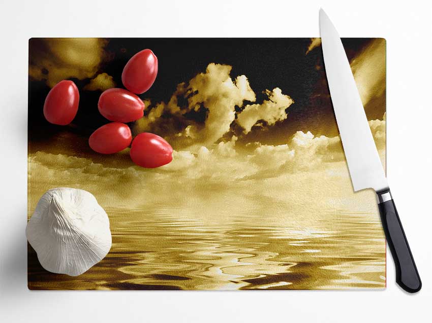 Dramatic Ocean Clouds Brown Glass Chopping Board