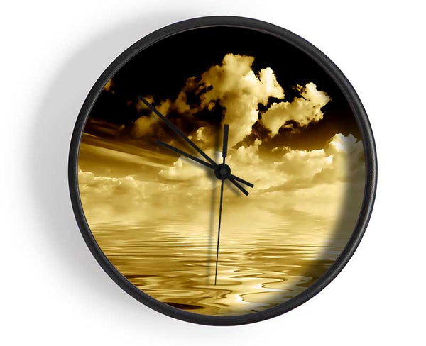 Dramatic Ocean Clouds Brown Clock - Wallart-Direct UK