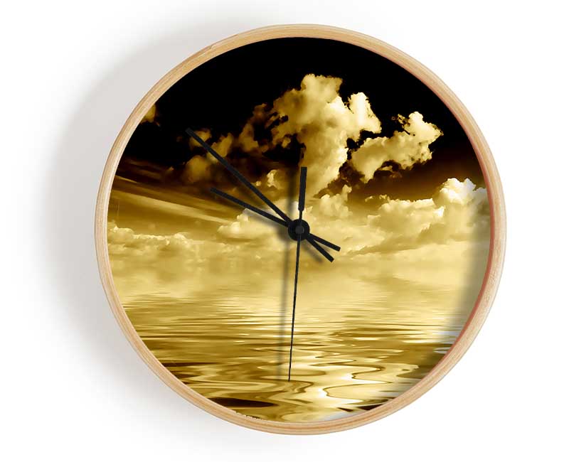 Dramatic Ocean Clouds Brown Clock - Wallart-Direct UK