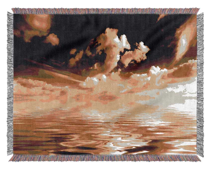 Dramatic Ocean Clouds Brown Woven Blanket