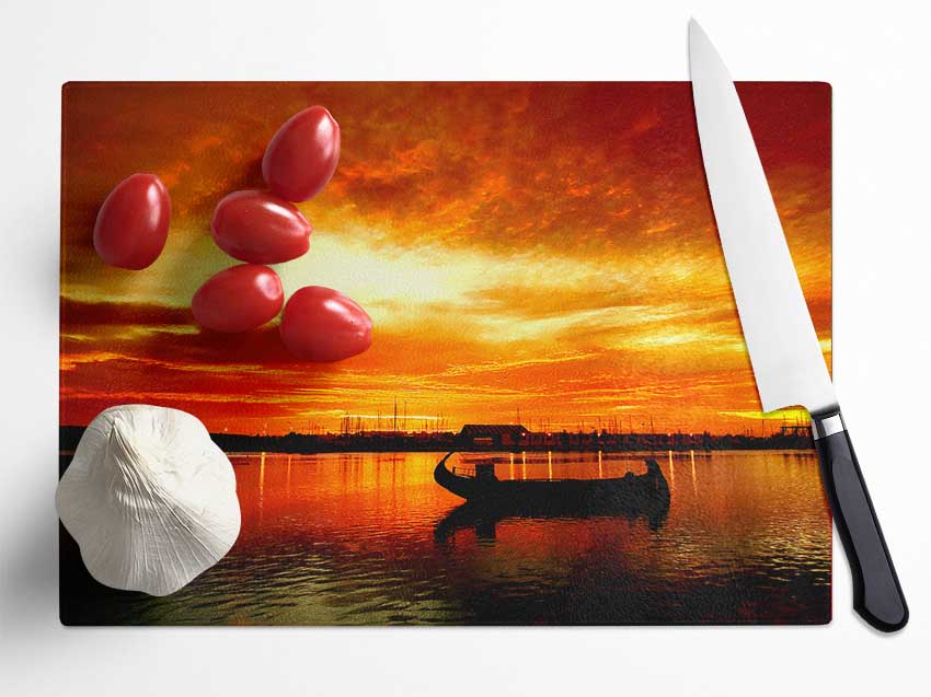 Fire Sky Lake Orange Glass Chopping Board