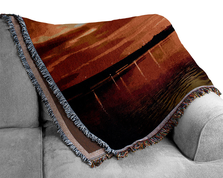 Fire Sky Lake Orange Woven Blanket