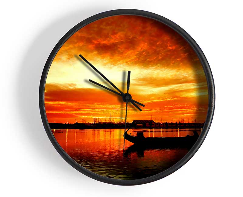 Fire Sky Lake Orange Clock - Wallart-Direct UK