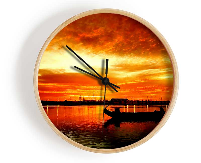 Fire Sky Lake Orange Clock - Wallart-Direct UK