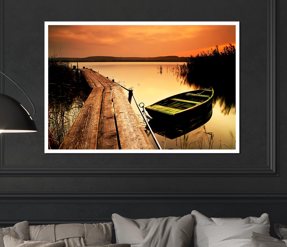 Tranqil Lake Mooring Print Poster Wall Art