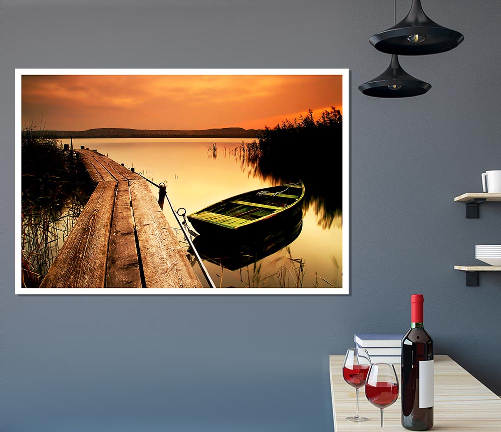 Tranqil Lake Mooring Print Poster Wall Art