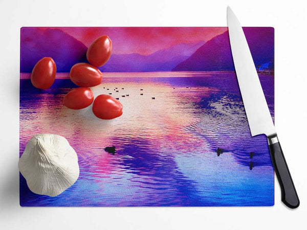 Mountain Lake At Daybreak Glass Chopping Board