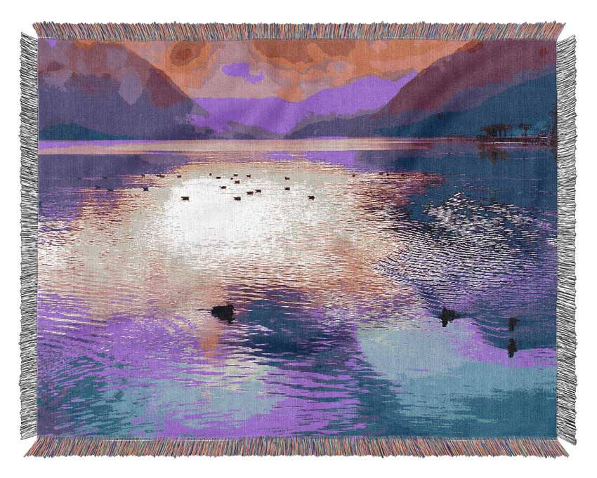 Mountain Lake At Daybreak Woven Blanket