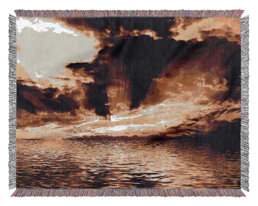 Dramatic Ocean Skies Brown Woven Blanket