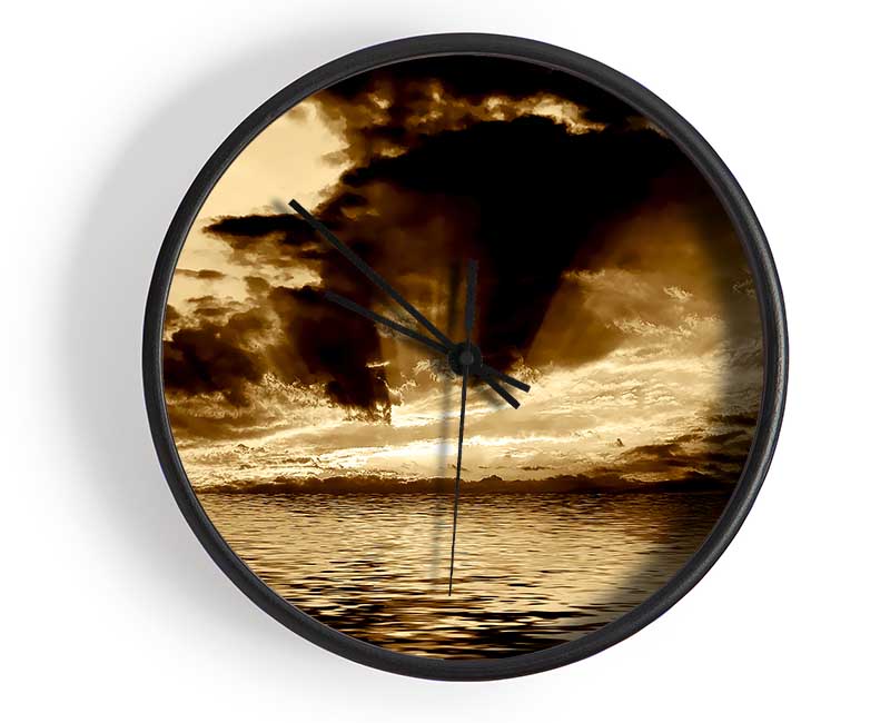 Dramatic Ocean Skies Brown Clock - Wallart-Direct UK