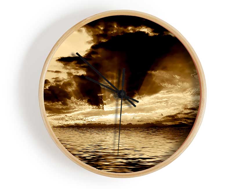 Dramatic Ocean Skies Brown Clock - Wallart-Direct UK