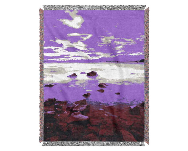 Purple Skies Over The Turquoise Ocean Woven Blanket