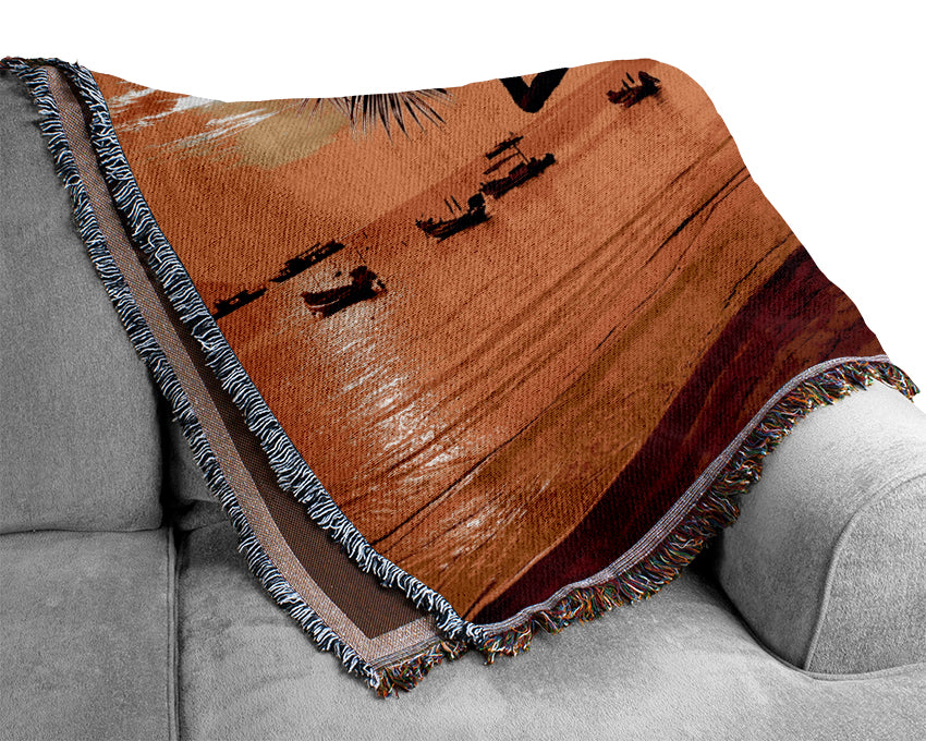 Paradise Island Boats Woven Blanket