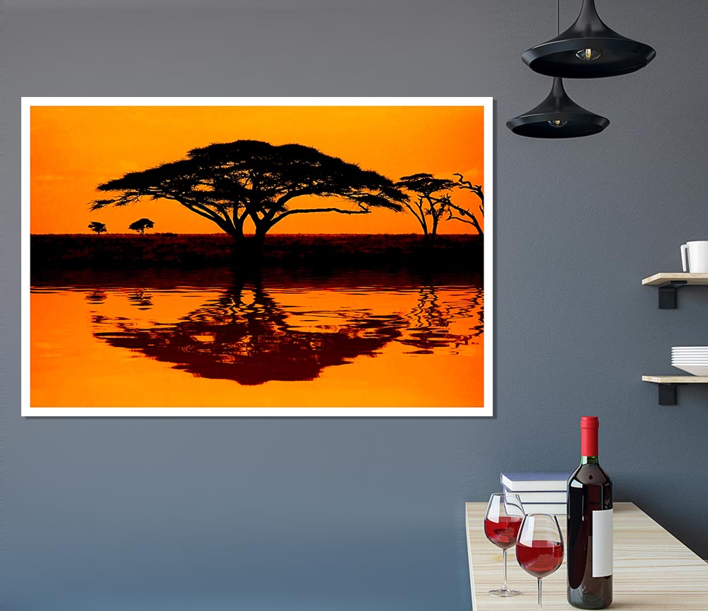 African Tree Reflection Print Poster Wall Art