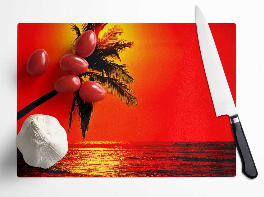 Palmtree Sunblaze Glass Chopping Board