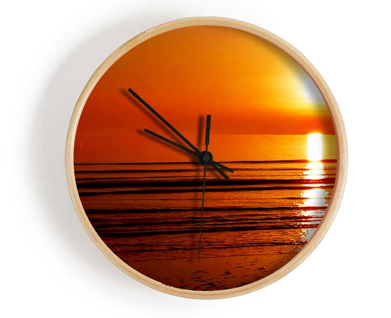 The Oceans Sun Reflection Orange Clock - Wallart-Direct UK