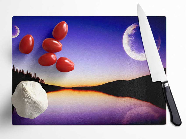 Calm Lake In Another World Purple Glass Chopping Board