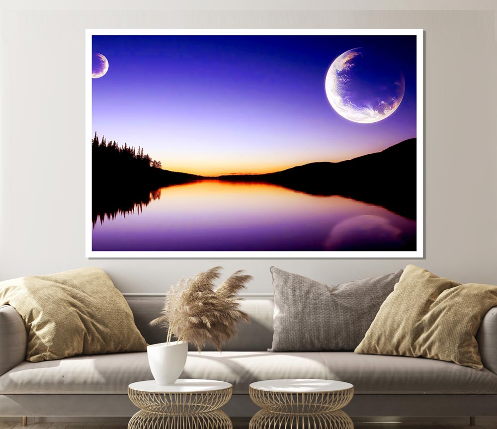 Calm Lake In Another World Purple Print Poster Wall Art