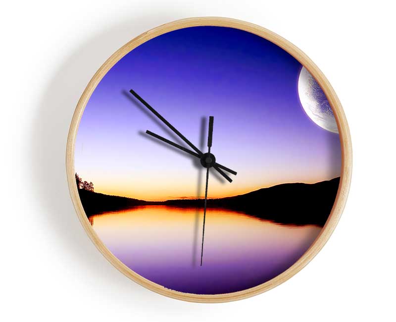 Calm Lake In Another World Purple Clock - Wallart-Direct UK