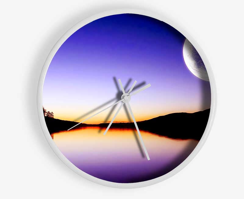 Calm Lake In Another World Purple Clock - Wallart-Direct UK