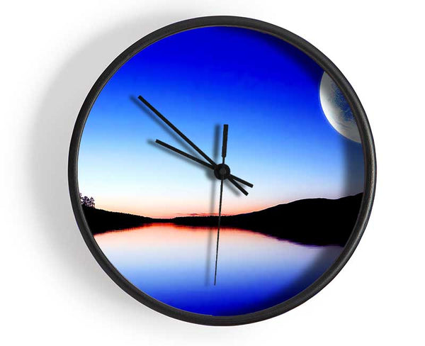 Calm Lake In Another World Blue Clock - Wallart-Direct UK