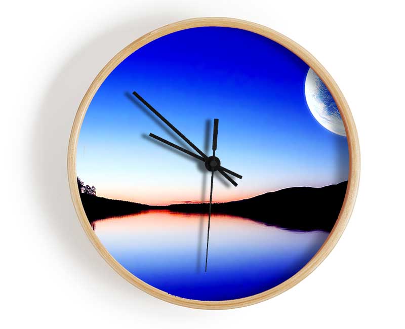 Calm Lake In Another World Blue Clock - Wallart-Direct UK