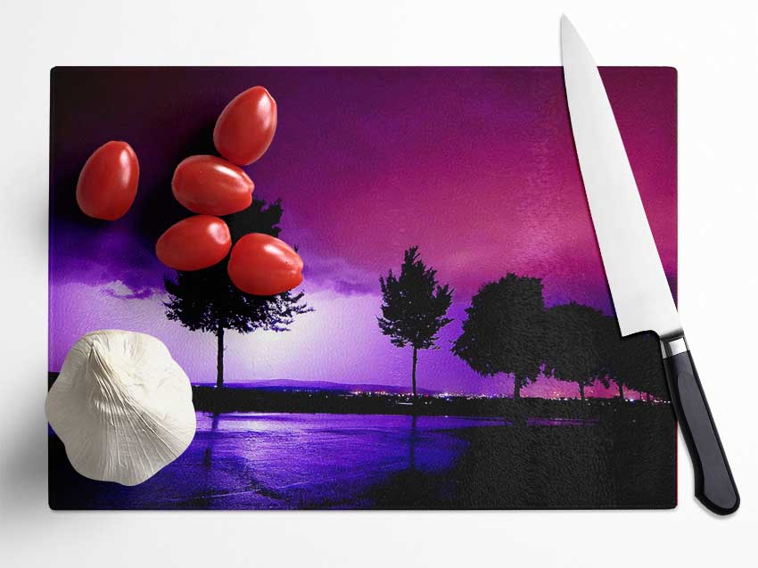 Purple Ocean Lightning Glass Chopping Board