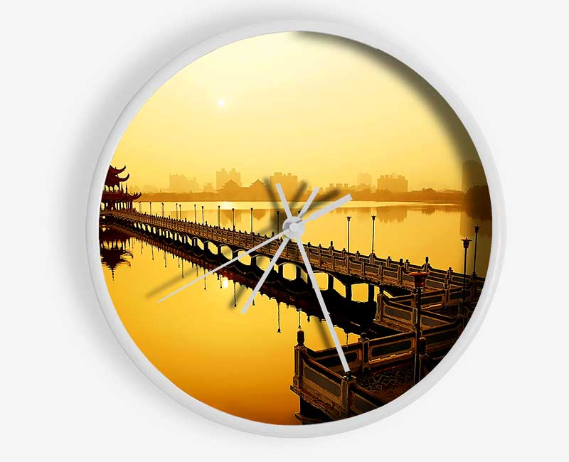 Tranquil Pier Walk Yellow Clock - Wallart-Direct UK