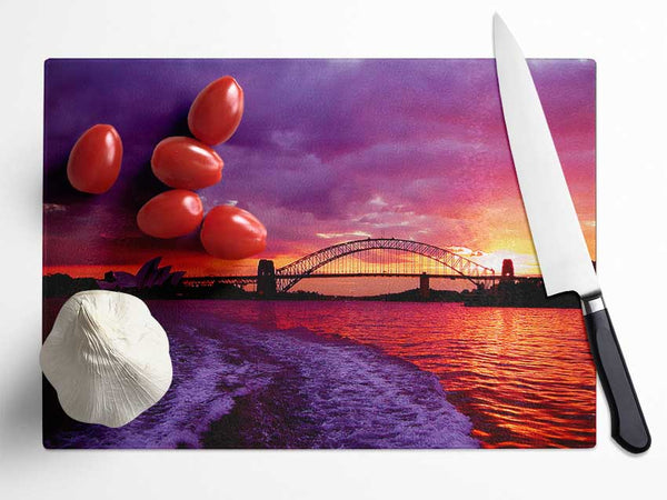 Speed Boat Trails Over The Red Ocean Glass Chopping Board