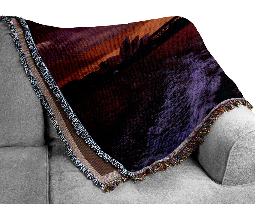 Speed Boat Trails Over The Red Ocean Woven Blanket