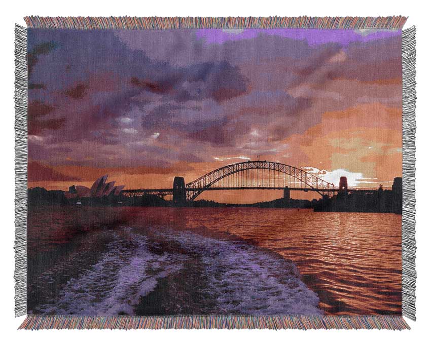 Speed Boat Trails Over The Red Ocean Woven Blanket