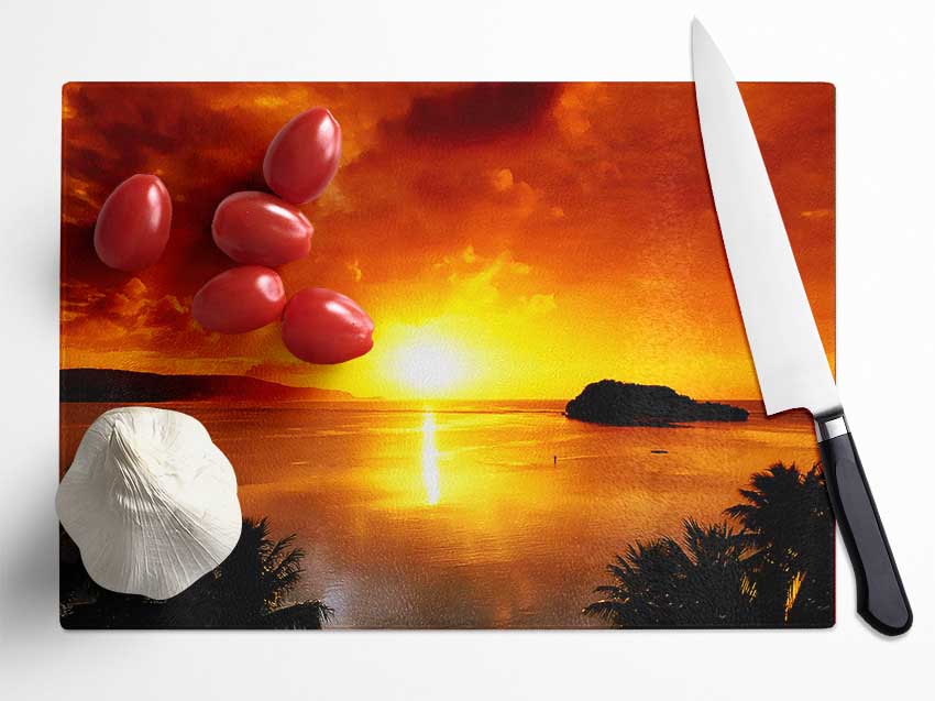 Orange Sunbeam Ocean Glass Chopping Board